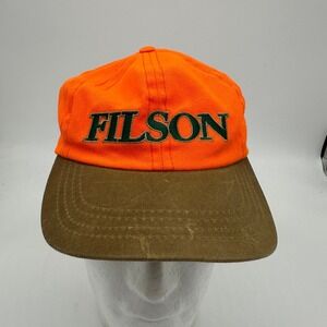 VINTAGE Filson Mens Hats OSFA Orange Adjustable Strapback Hunting Cap‎ USA Made